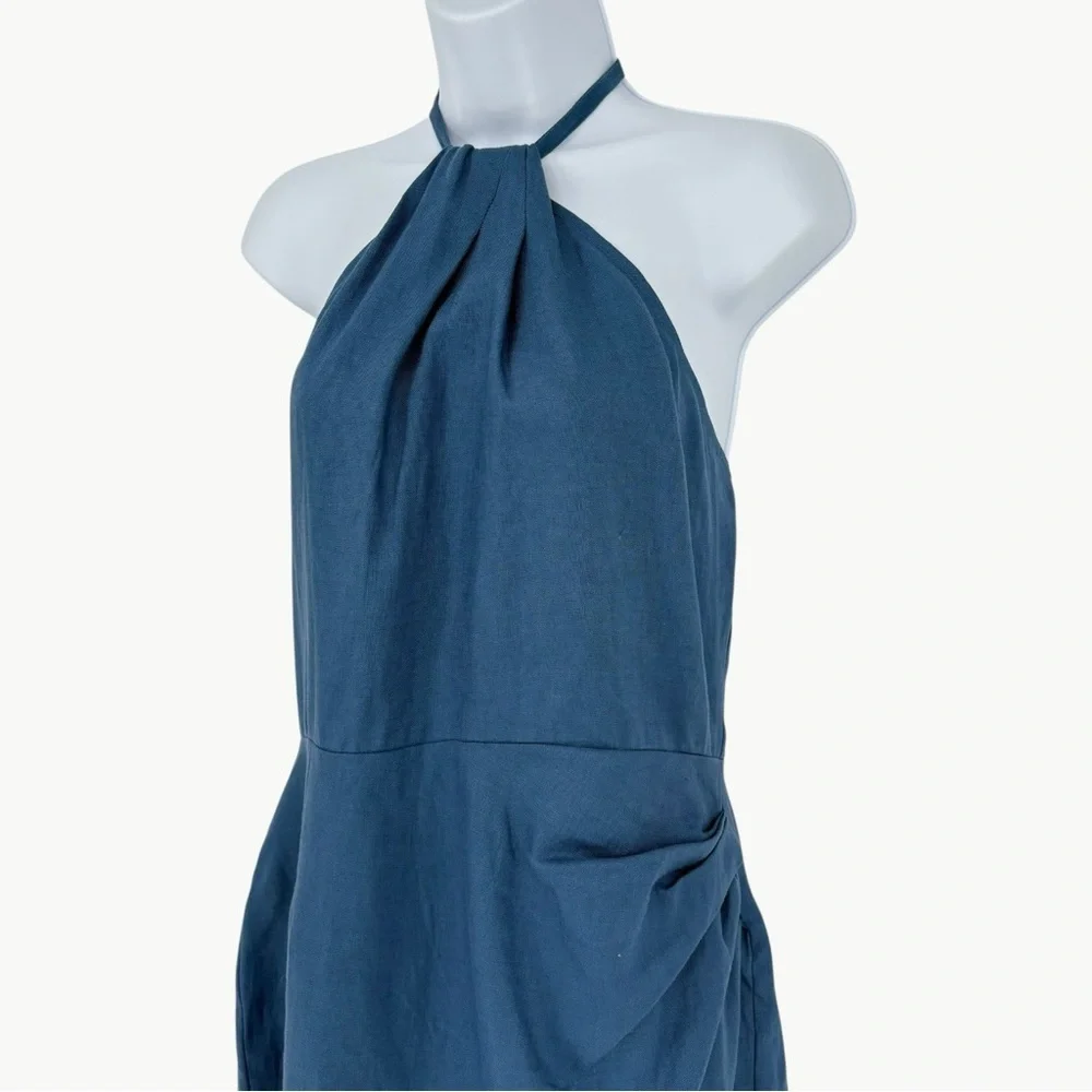 NWT Reformation Dory 100% Linen Halter Faux Wrap Mini Dress | Sz 10 | Blue - Picture 5 of 15